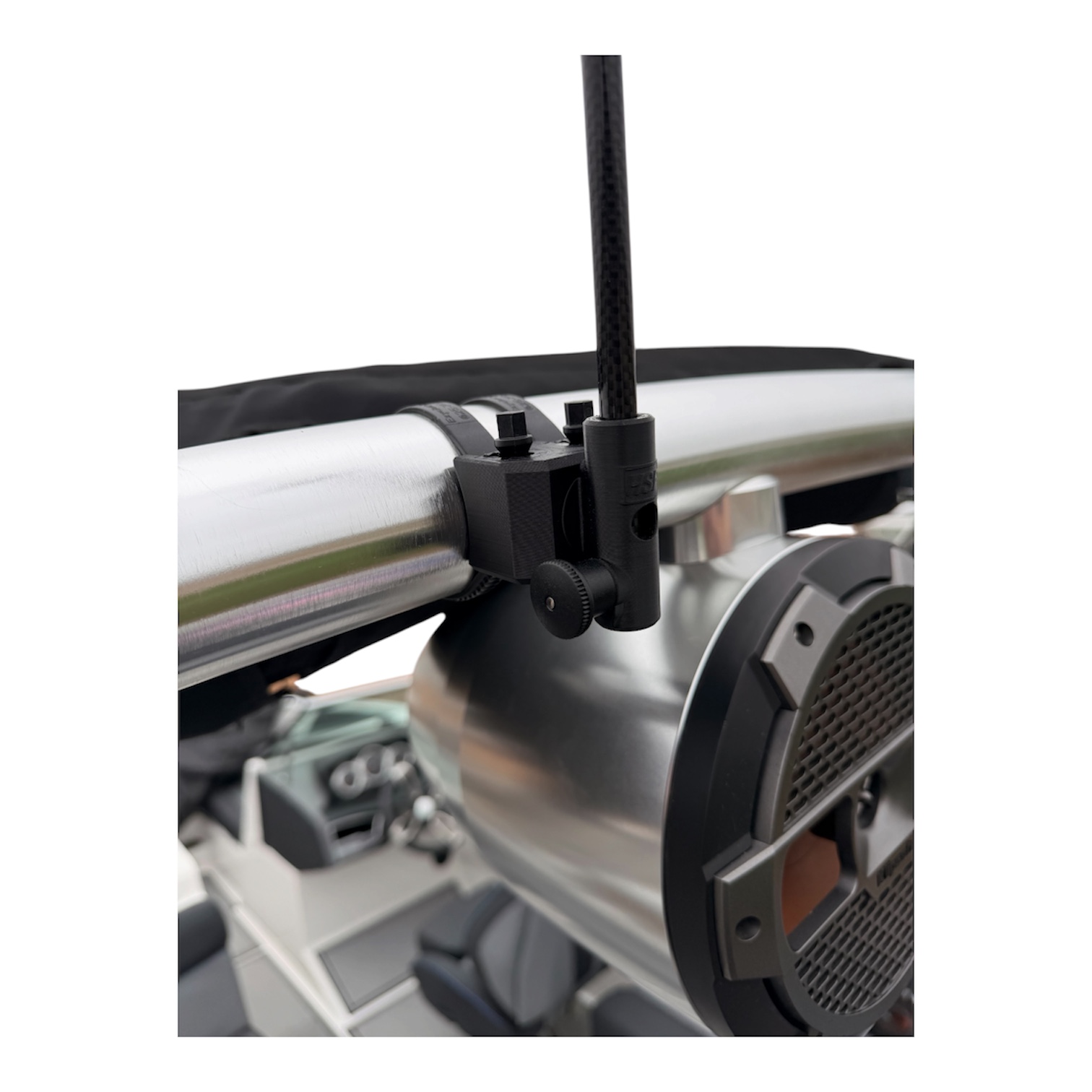 Black HSF 360 AnyTube Mount installed on a boat tower